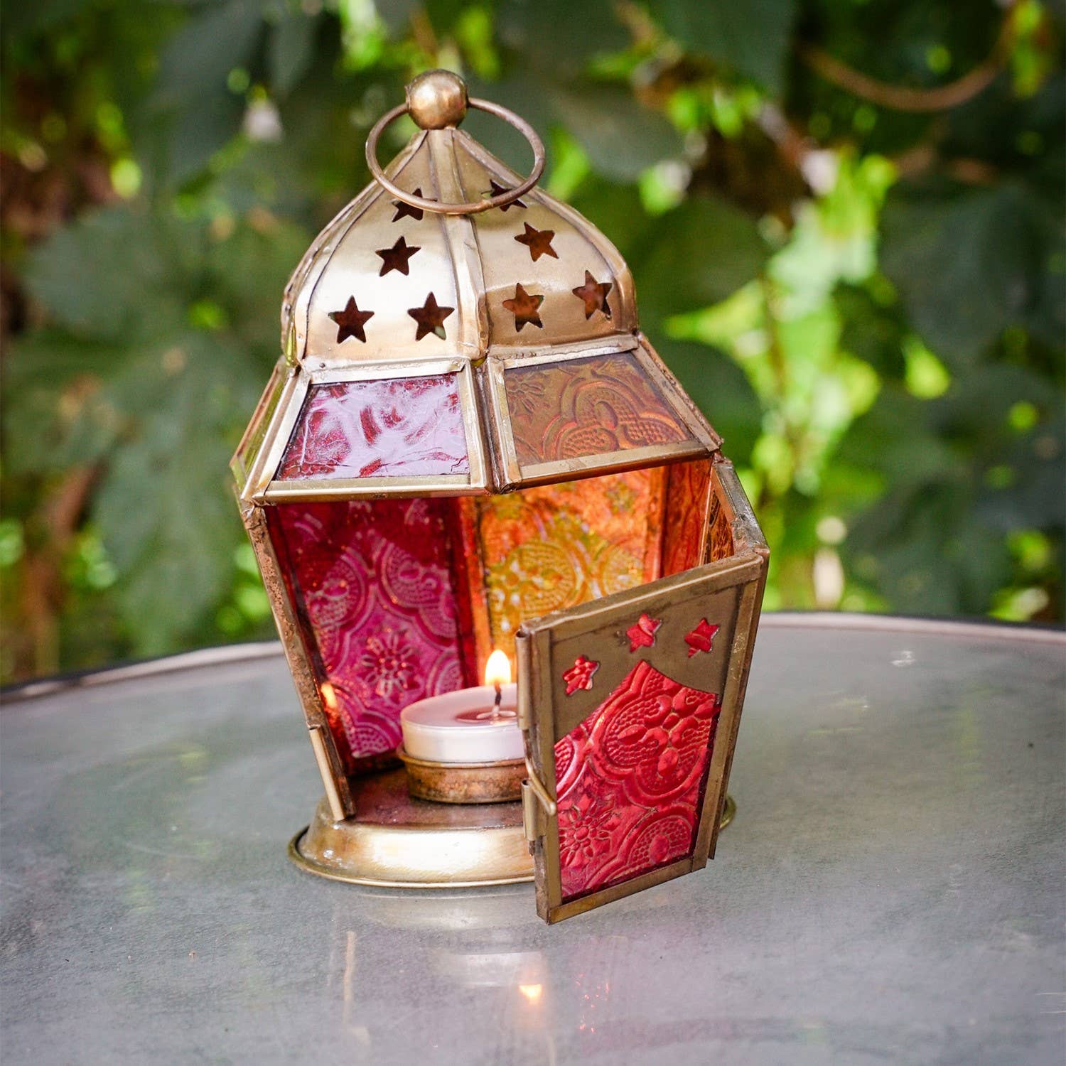 In the Breeze, LLC. - Wholesale Candle Holder - Pink & Yellow Hex Glass Tealight Lantern1