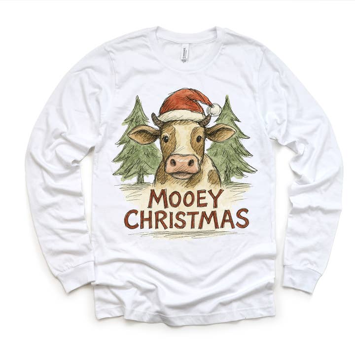 Madi Moosh - Wholesale Screen-printed t-shirt – Kids - Mooey Christmas Farm Cow Christmas T-Shirt - Christmas Tee2