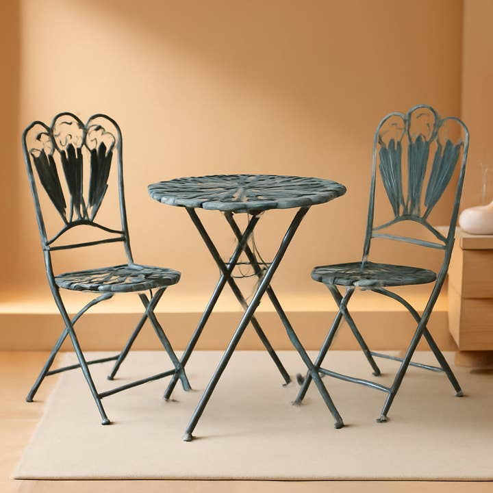 Peacock Bistro Set 3 Piece Light Blue Outdoor Patio Furniture for wholesale on Faire