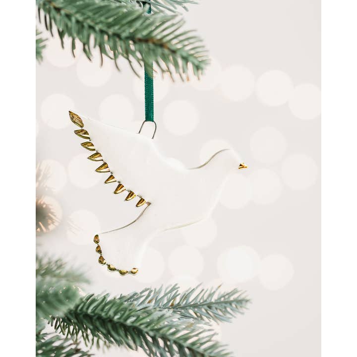 Ceramic White Dove Ornament With Gold Tips for wholesale by White Rain Ceramics