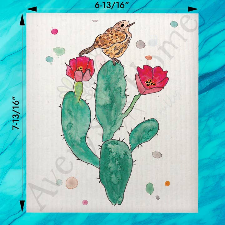Cactus With Flowers Swedish Dishcloth – Desert Bloom Vibe for wholesale by Avery's Home