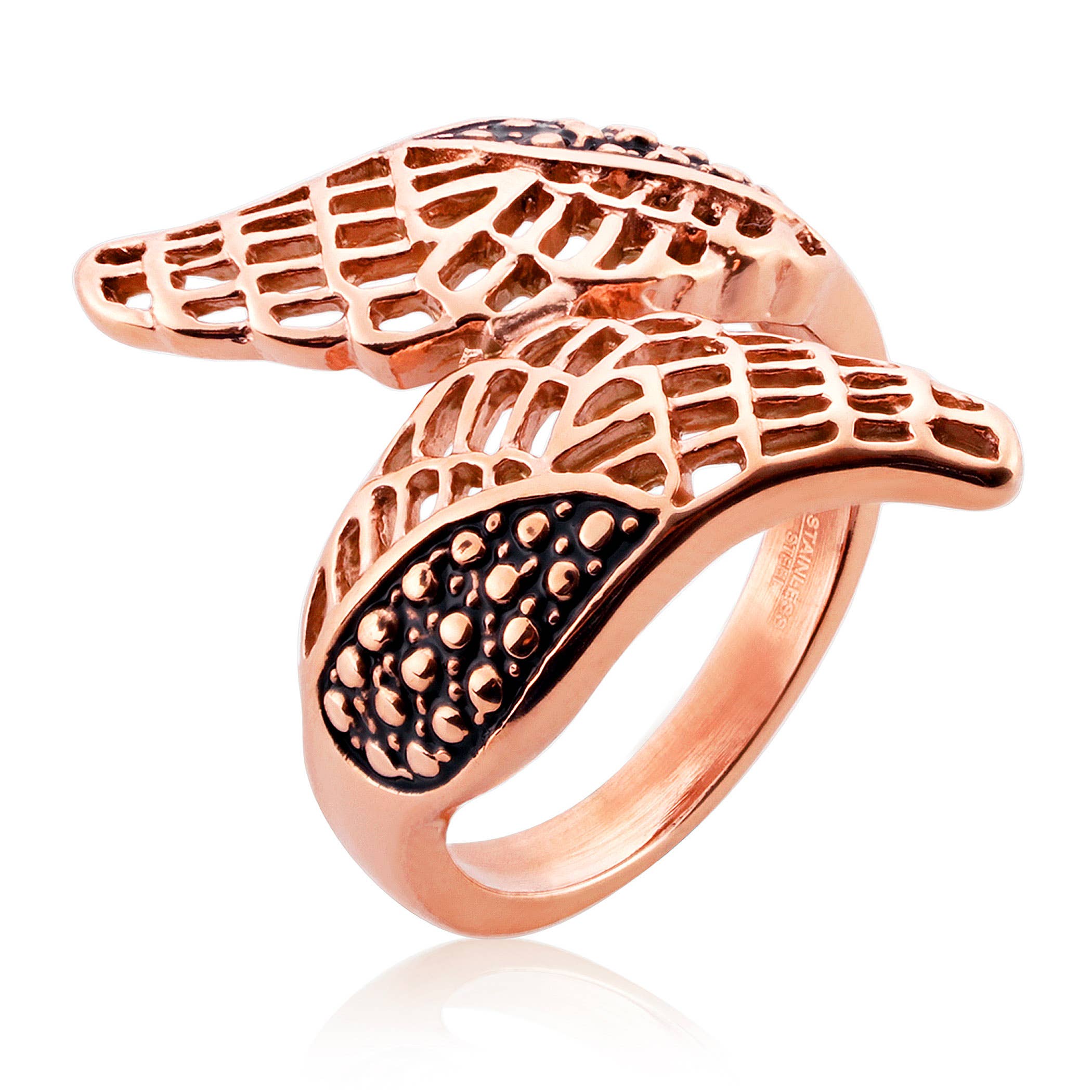 West Coast Jewelry - Wholesale Cocktail/Statement Ring - Angel Wings Stainless Steel Bypass Ring5