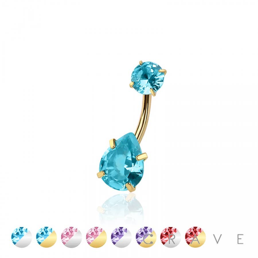 CRAVE - Wholesale Belly Ring - ROUND CZ TOP AND TEARDROP CZ PRONG SET CZ 316L SURGICAL STEE4