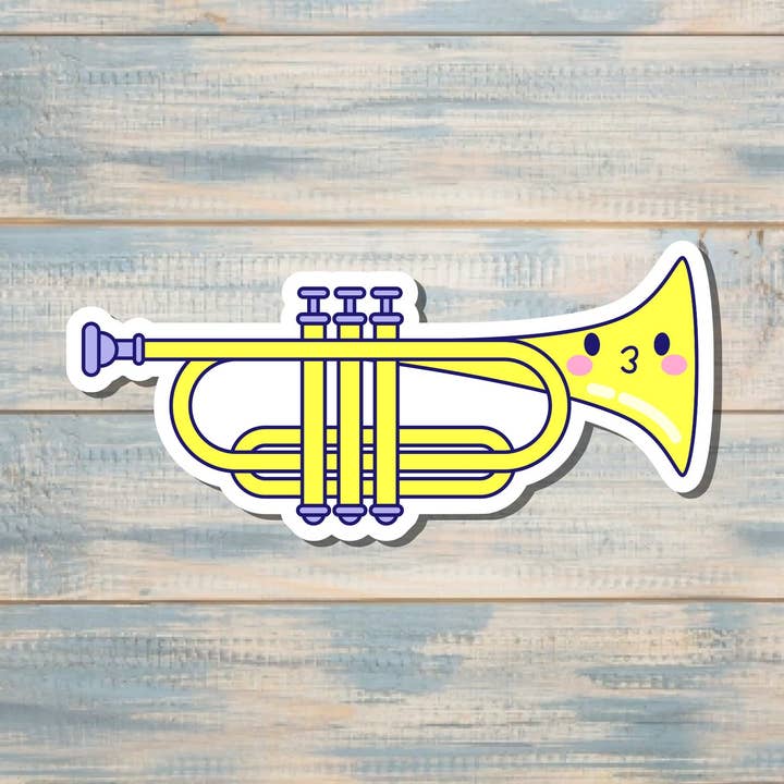 Kawaii musikinstrumentklistermärke, trumpet | Klistermärke eller magnet för wholesale av Handmade by Marlayna