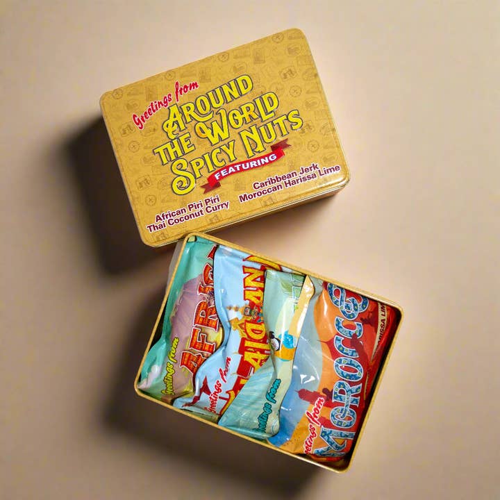 Around the World Probierdose mit würzigen Nüssen für den Großhandel von Damn, Man Snacks