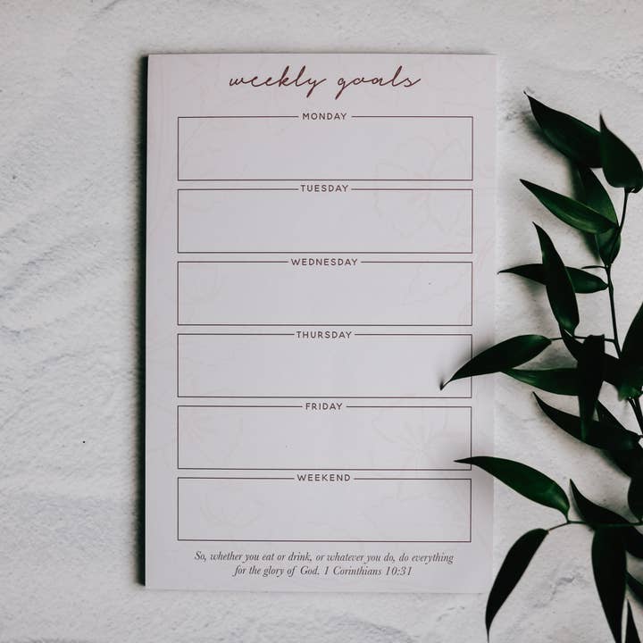 The Daily Grace Co - Wholesale Notepad - Weekly Goals Notepad | Blush Floral