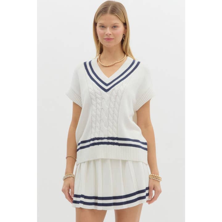 Solider Zopfmuster V-Ausschnitt Muskelpullover Strickoberteil für den Großhandel von STYLE USA