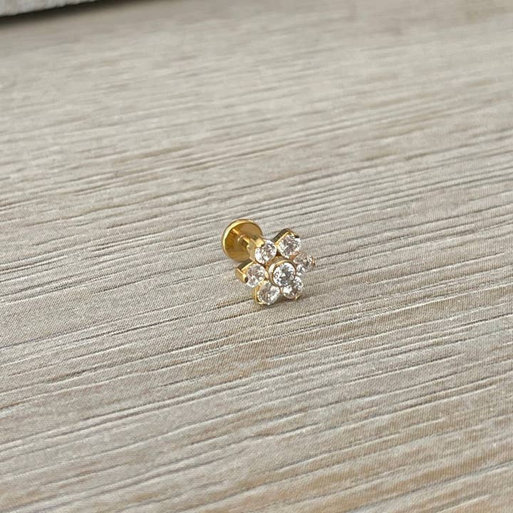 Elara Body Jewelry - Wholesale Stud/Post Earrings - Flat Back CZ Flower Stud Earring/Cartilage Piercing (16G | 6mm or 8mm | Surgical Steel | Gold or Rose Gold)3