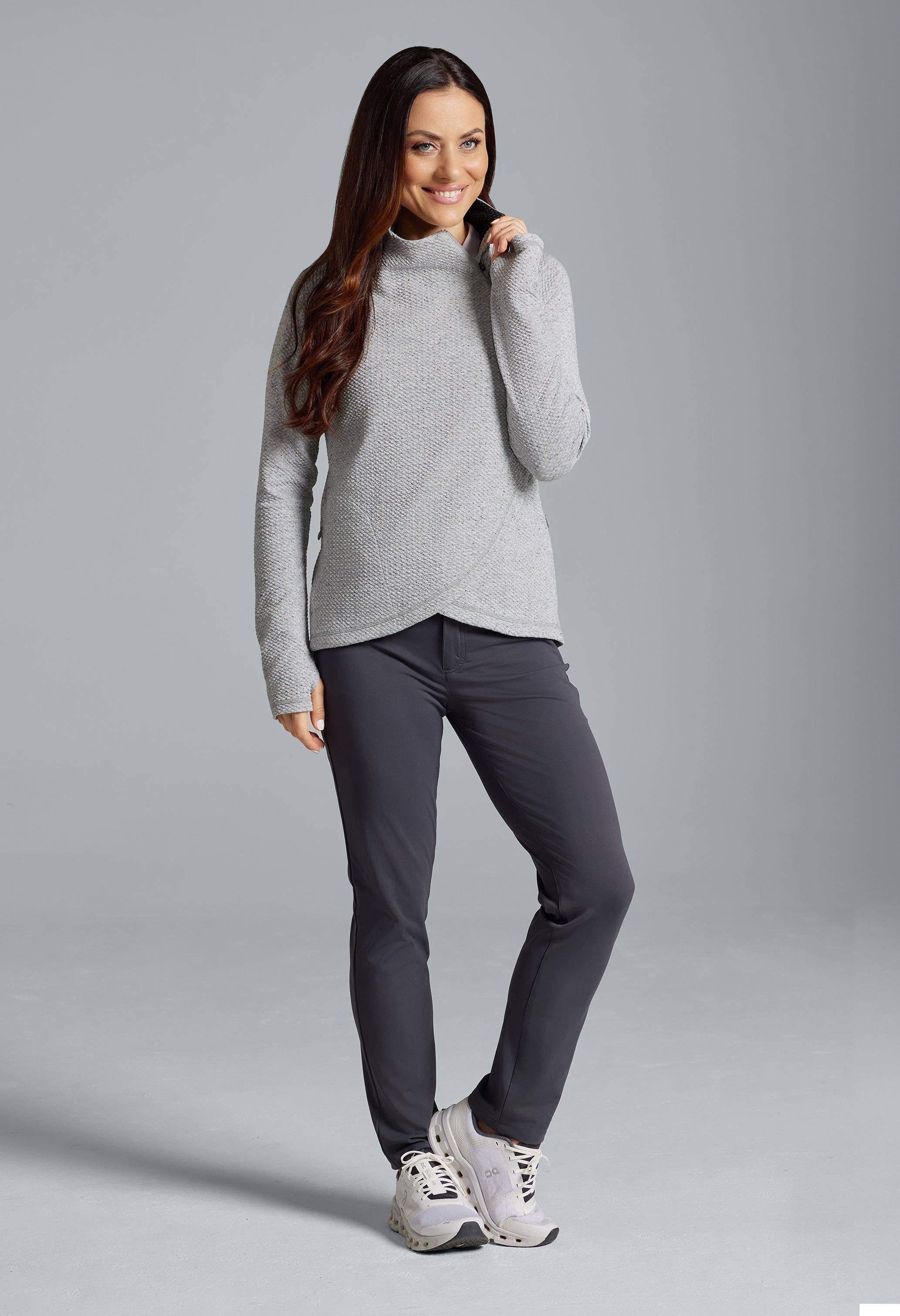 IBKÜL - Wholesale Sweatshirt - Women's - Solid Popcorn Stitch Asymmetrical Zip Pullover 2.016