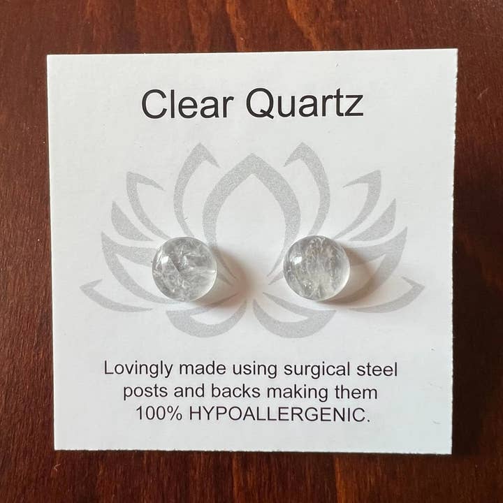 Clear Quartz Gemstone Post Earrings/8mm Cabochon for wholesale by bits of inspired living