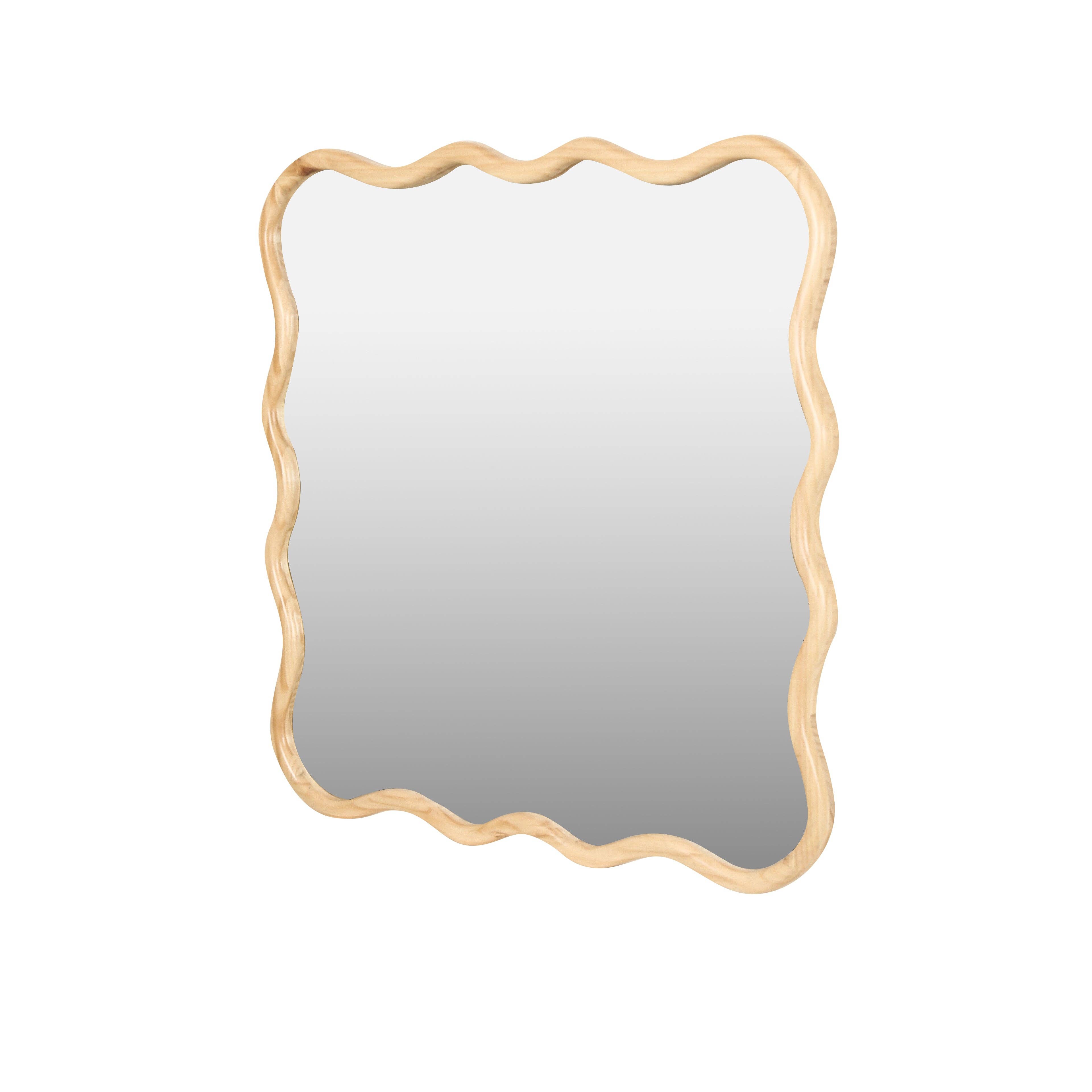 Orange County Decor - Wholesale Wall Mirror - Solid Wood Wavy Square Mirror Natural Wood 36" X 36" Modern Mirror Wall Decor For Bathroom, Bedroom, Living Room, Dining Room, Cloakroom, Entryway Natural Wood Glass Solid Wood12