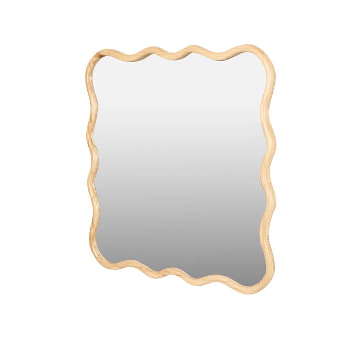 Orange County Decor - Wholesale Wall Mirror - Solid Wood Wavy Square Mirror Natural Wood 36" X 36" Modern Mirror Wall Decor For Bathroom, Bedroom, Living Room, Dining Room, Cloakroom, Entryway Natural Wood Glass Solid Wood12