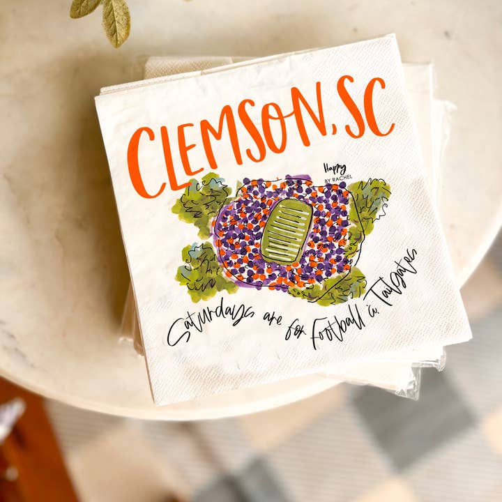 Happy By Rachel, LLC - Wholesale Disposable Napkin - Clemson, SC Tailgate Napkins-Pack of 20-Lunch Size-Full0