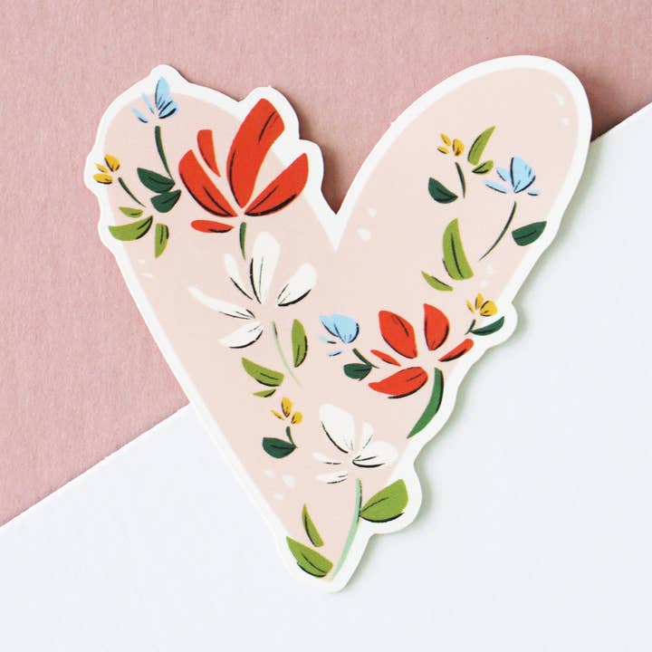 Floral Pink Heart Vinyl Matte Large Sticker for wholesale by Ginably
