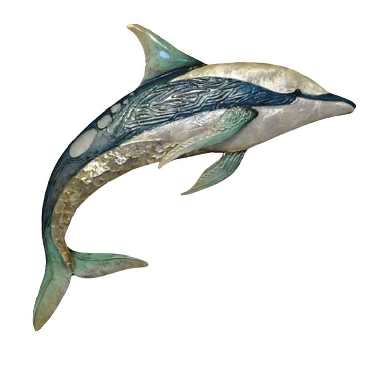 Bamboo Source Tropical Decor - Wholesale Wall Accent - Capiz Shell & Metal Dolphin Wall Art