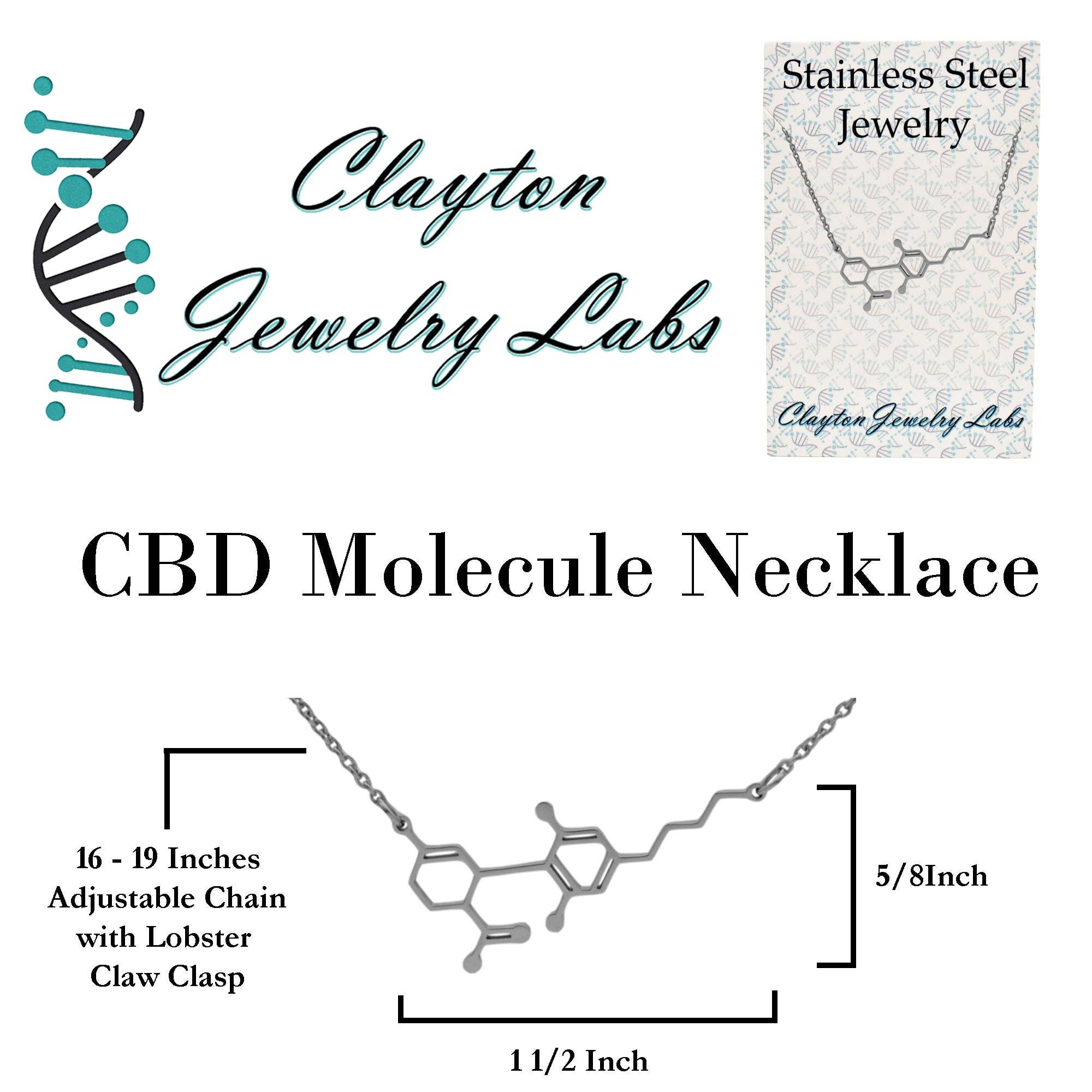 Clayton Jewelry Labs - Venta al por mayor Collares con colgantes/abalorios - Collar de acero inoxidable con molécula de cannabidiol CBD6