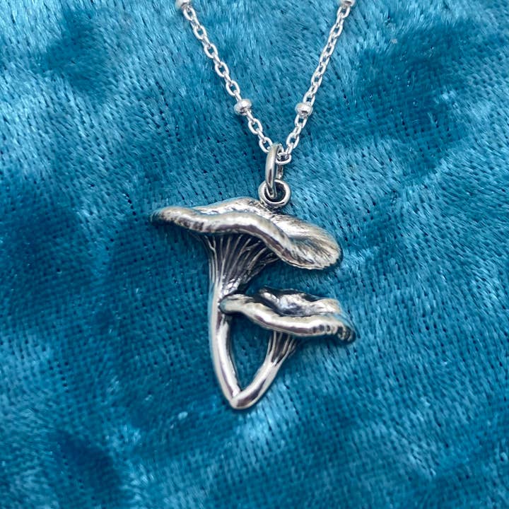 Sterling Silver Chanterelle Mushroom Pendant 18" necklace for wholesale by Elizabeth Jewelry