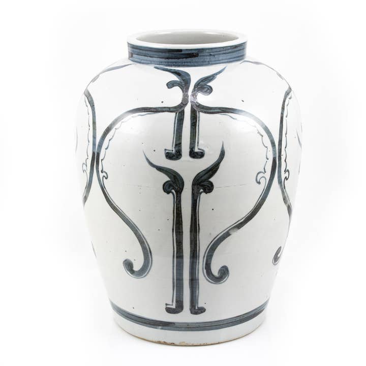 Blue And White Peking Opera Mask Jar for wholesale by Legend Accents