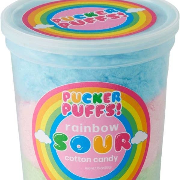 Pucker Puff Rainbow Sour Cotton Candy, 1.75oz, 12ct Case for wholesale by Grandpa Joe's Candy Shop