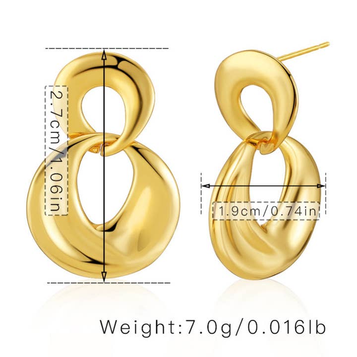 Or Boucles d'oreilles pendantes géométriques à cercle irrégulier DPJE1317 en vente sur Faire5