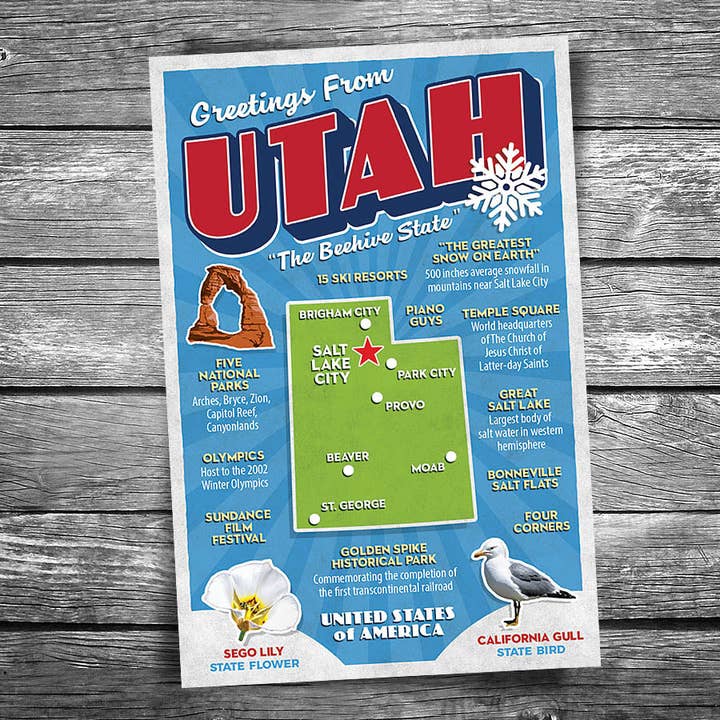 Greetings from Utah Postcard for wholesale by Christopher Arndt Postcard Co.