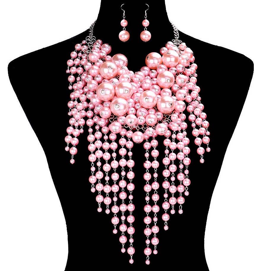 Diacly - Wholesale Beaded/Pearl Necklace - Chunky Dangling Pearls Choker Necklace Set3