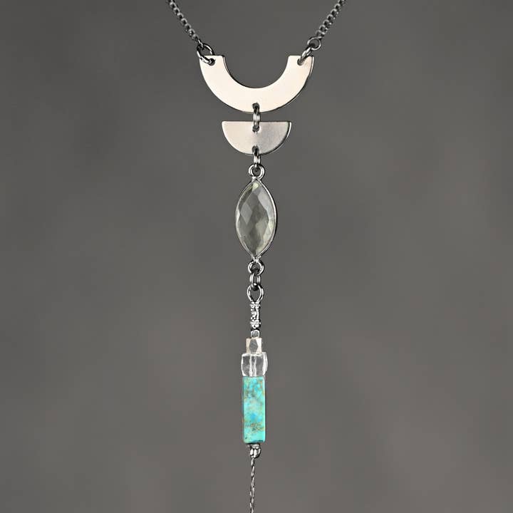 Deco U & Half Circle Gemstone Gunmetal (Adjustable) for wholesale by KBD Studio