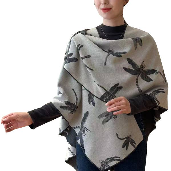 Winding River - Wholesale Wrap - Women's - Gray / White Dragonfly Reversible Loop Wrap0