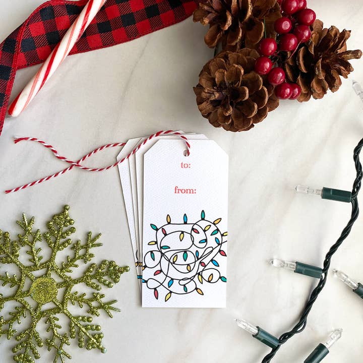 Christmas Lights Holiday Gift Tag Set for wholesale by Slate + Brush Design Studio