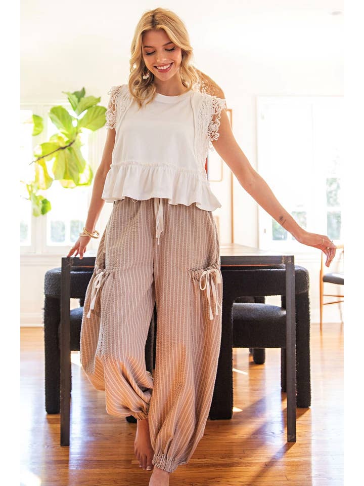 Peace Love Line - Wholesale Pants - Women's - PL5362 - STRIPED DRAWSTRING SIDE POCKET JOGGER PANTS6