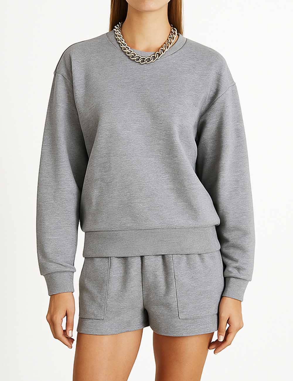 Sweetkama - Wholesale Lounge Set - Women's - Ladies Solid Color Long Sleeves Sweatshirt & Shorts Set15