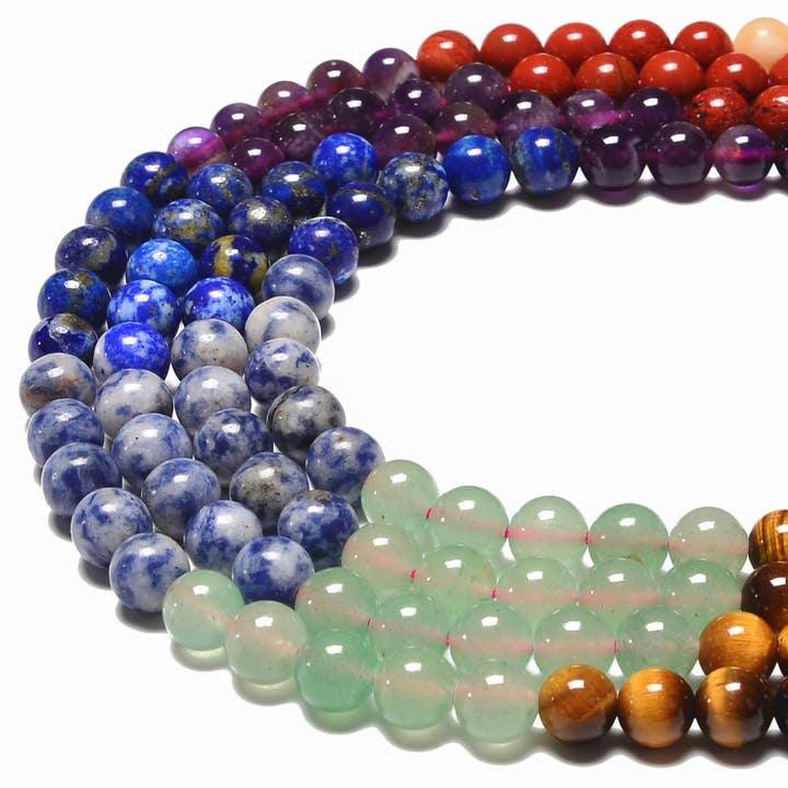 CRCBEADS - Wholesale Beads - Natural Rainbow Chakra Gemstone Beads Smooth Round 6mm 8mm 10mm 15.5'' Strand6