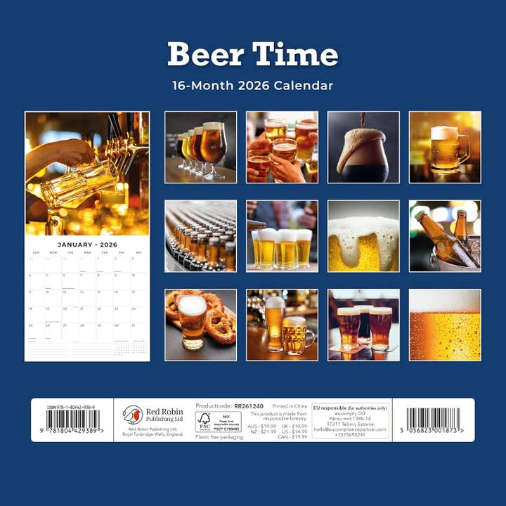 MiddleGift - Wholesale Calendar - Red Robin 2026 Beer Time Monthly Wall Calendar1