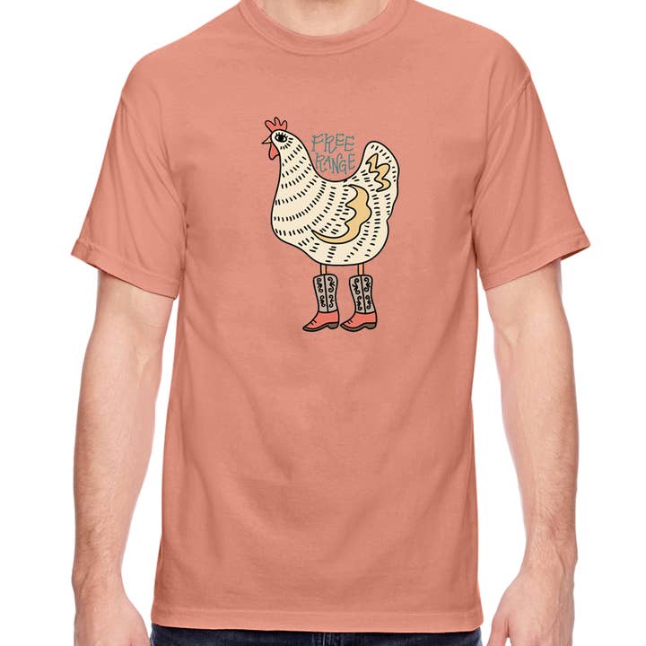 White Dog Design Company - Wholesale T-Shirt (Graphic) - Unisex - Free Range Chicken Comfort Colors Tee