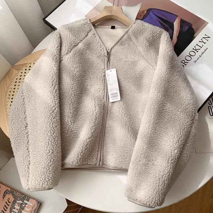 safistyle - Wholesale Fleece – Women′s - Fleece V-Neck Zipper Sherpa Coat