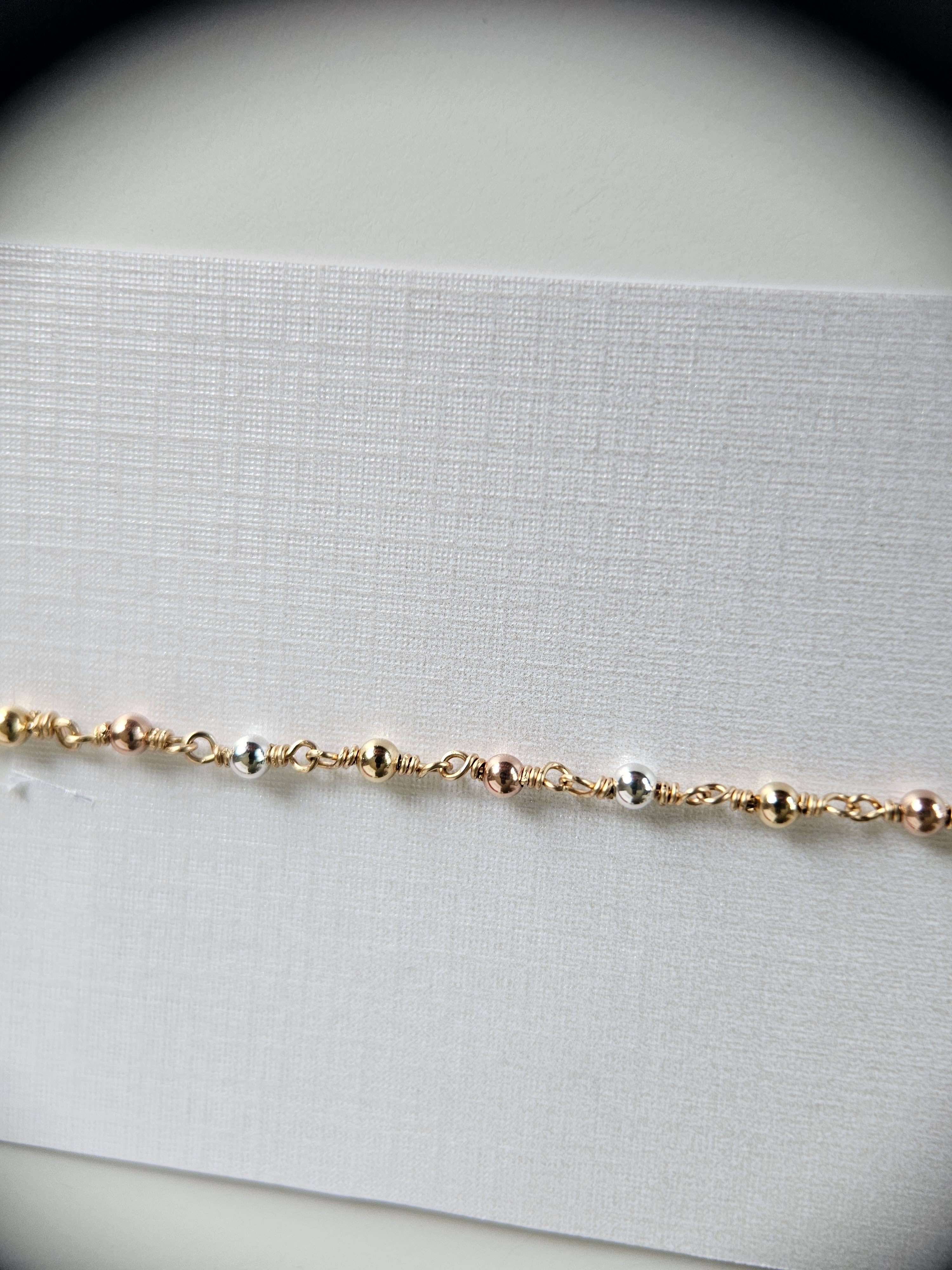 Half Moon Jewelry Designs - Wholesale Link & Chain Necklace - Tri tone mixed metal beaded chain by the foot, GF, RGF & SS1