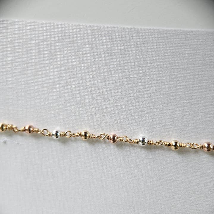 Half Moon Jewelry Designs - Wholesale Link & Chain Necklace - Tri tone mixed metal beaded chain by the foot, GF, RGF & SS1
