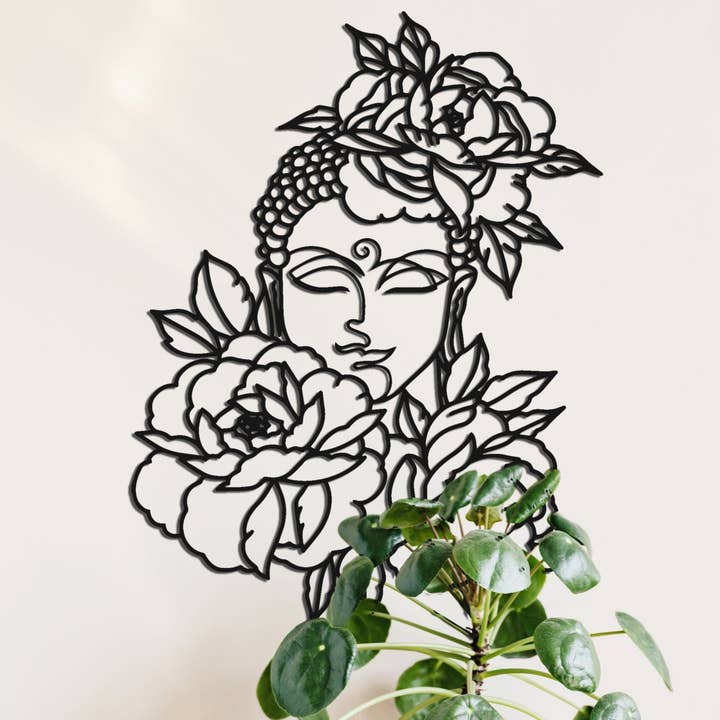 Buddha with Flowers Metal Wall Art-WA094 for wholesale by Blackivycraft