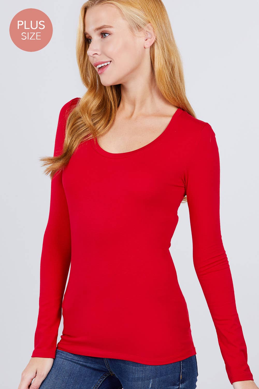 Active Basic | Active USA - Wholesale Knit Top - Women's - [PLUS SIZE] Long Sleeve Scoop Neck Top23