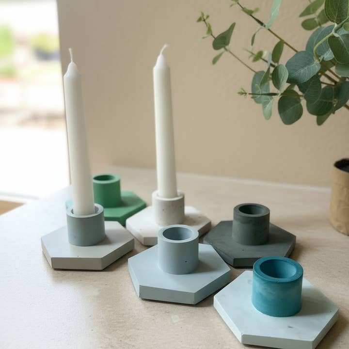 Hexagon Stone Candle Holders for wholesale by Left Corner Goods