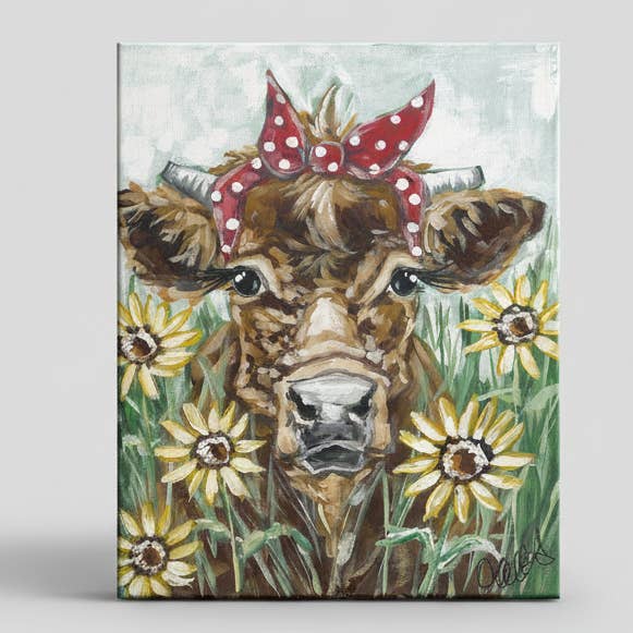 Impression sur toile de tournesol de vache campagnarde, décoration murale pour la vente par Rustic Nester