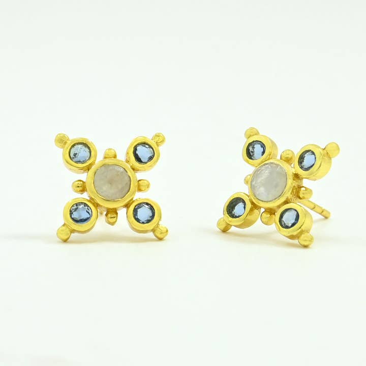 Schmuckoo Berlin - Wholesale Stud/Post Earrings - Anthe Earring Gold Silver 925 - Moonstone & Blue Iolite1