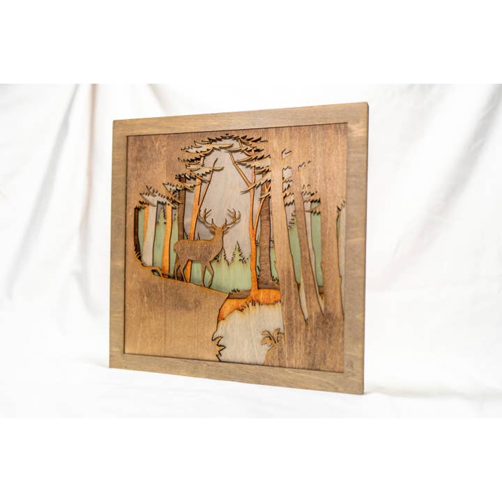 Carving Nomad - Wholesale Wall Accent - 3D Layered Woodcut Deer Forest Wall Art Handcrafted1