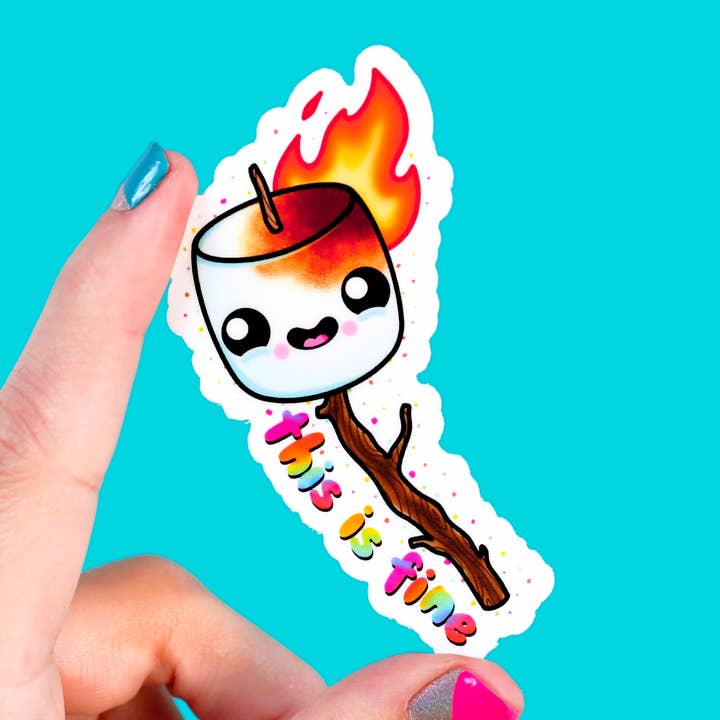 this is fine / burning marshmallow funny vinyl sticker for wholesale by jesiiii