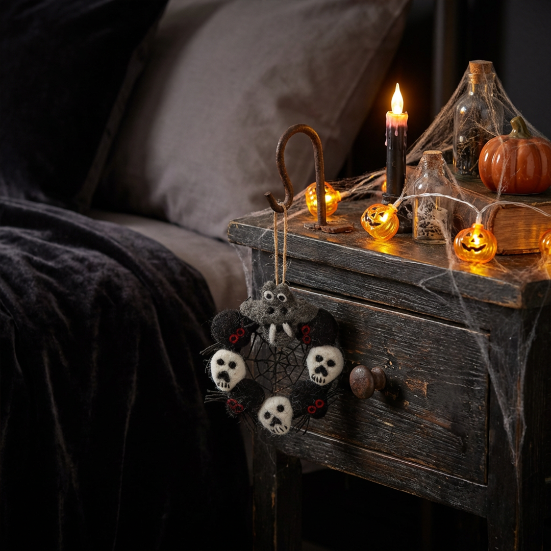 Felt So Good - Wholesale Ornament - Handmade Felt Ghoulish Mini Wreath Hanging Halloween Decorat1