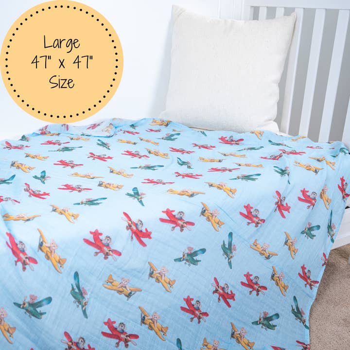 LollyBanks - Wholesale Swaddle - Baby - Pilot Paws Baby Muslin Swaddle Blanket 4