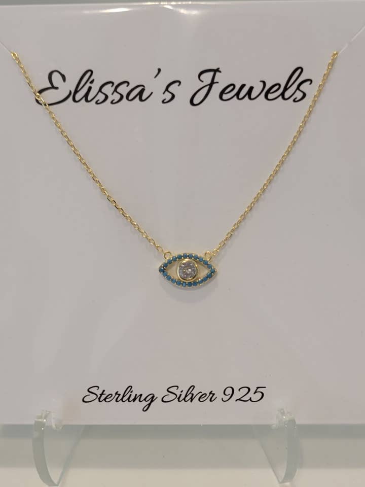 Sterling Silver 925 Gold Plated Evil Eye Necklace for wholesale by Elissas Jewels