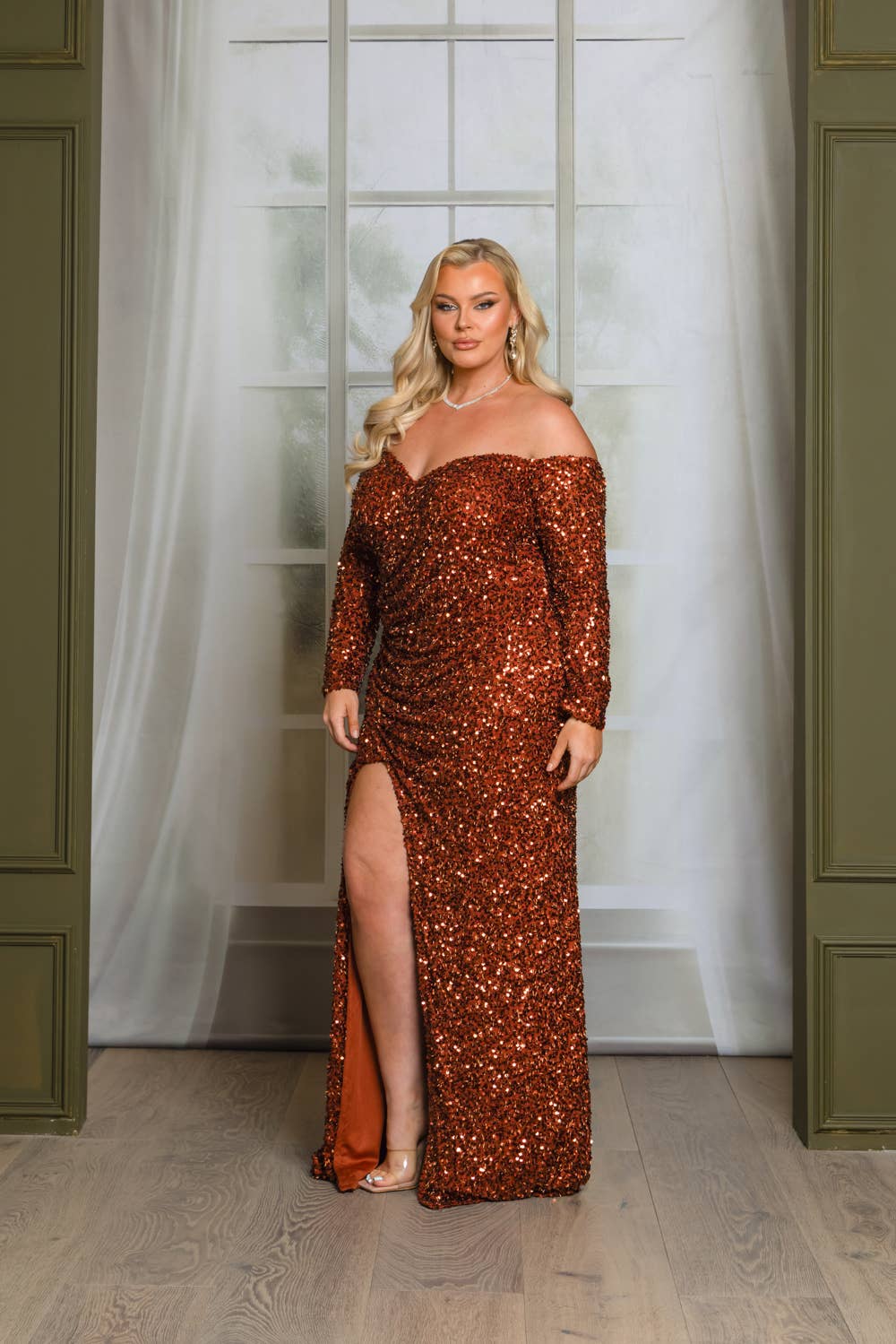 RICARICA INC. - Wholesale Gown - Women's - P1641P9-PLUS SIZE LONG SLEEVE OFF SHOULDER MAXI DRESS 3