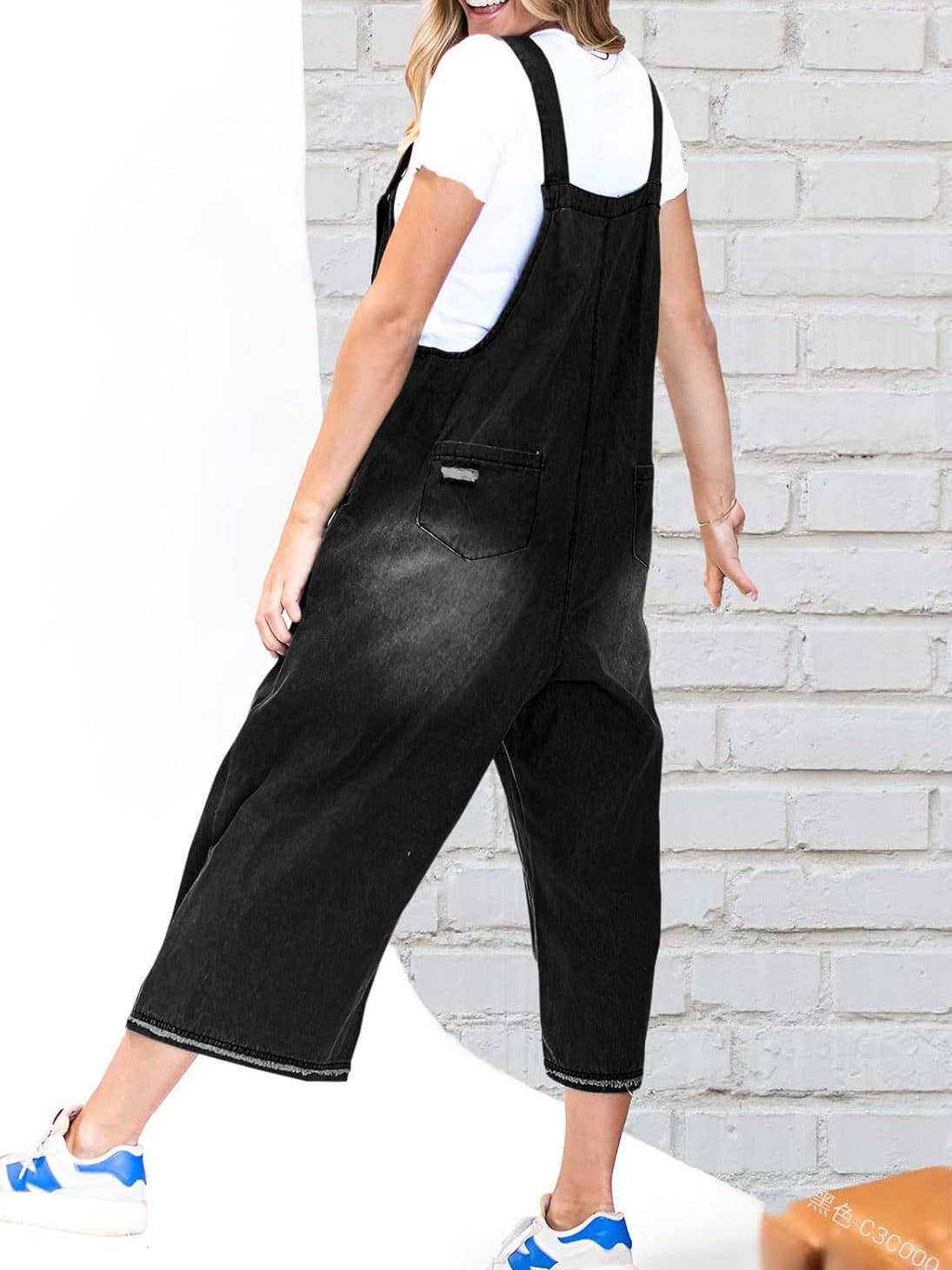 Rosa Clothing - Vente Combinaison – femme - Combinaison en jean vintage délavée à jambes larges et amples4