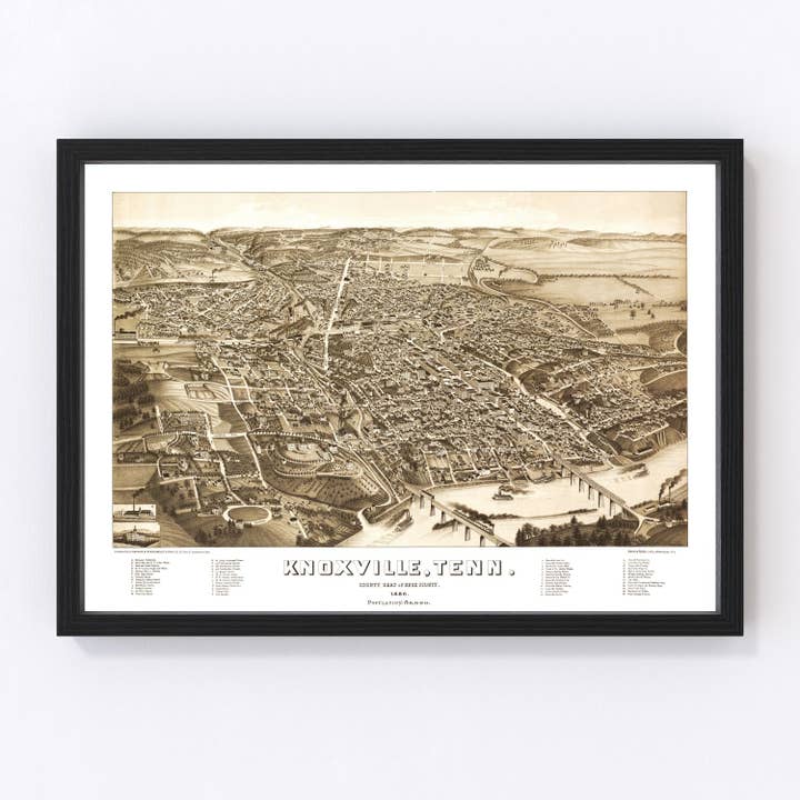 Vintage Map of Knoxville, Tennessee 1886 for wholesale by Ted's Vintage Art